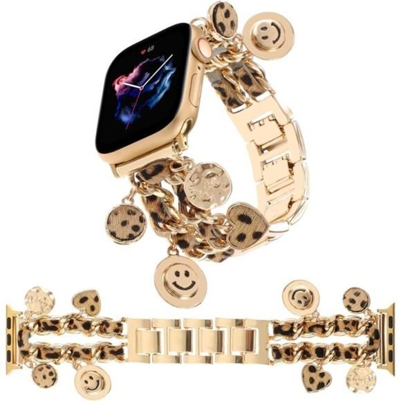 NEW Leopard/Gold Apple Watch Band with Charms - Picture 2 of 5